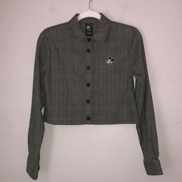 Tops - Disney X Forever 21 Size S Micky Mouse Plaid Crop Long Sleeve Button Up Shirt